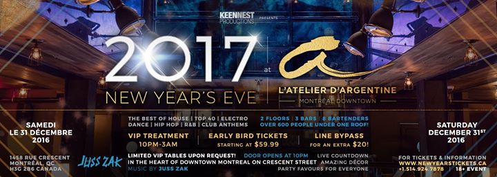 New Year's Eve 2017 at L'Atelier d'Argentine Downtown Montreal