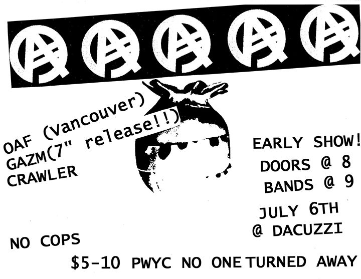 Venue Change! Oaf // Gazm (7" release!!) // Crawler