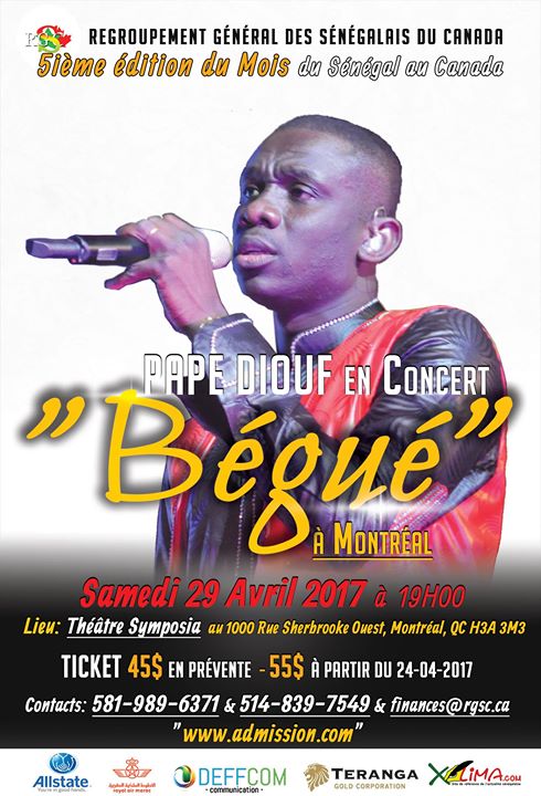 Pape Diouf en Concert à Montréal 29 Avril