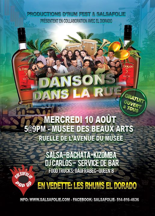 Pop up Salsafolie, mercredi 10 août 5@9PM. Ruelle du Musée des beaux arts. Gratuit