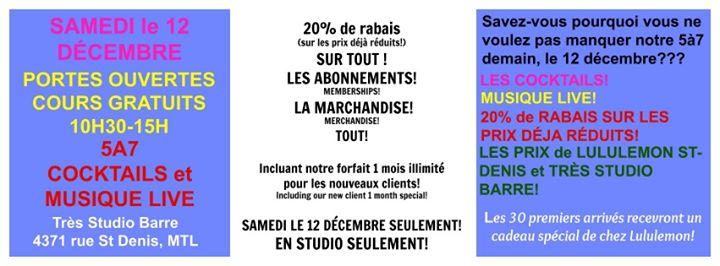PORTES OUVERTES! COURS GRATUITS et AFTER PARTY 5à7!