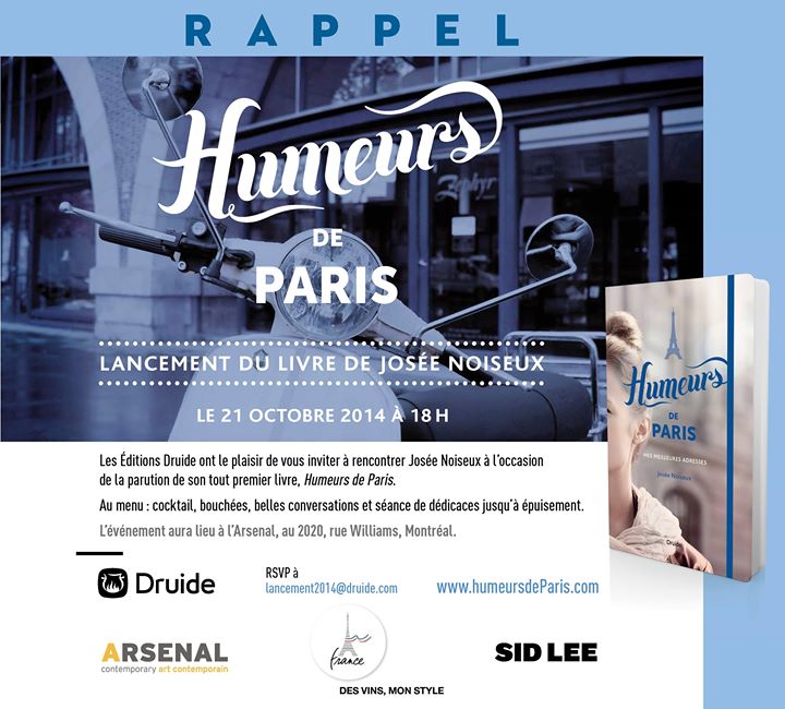 RAPPEL — LANCEMENT — « Humeurs de Paris » de Josée Noiseux