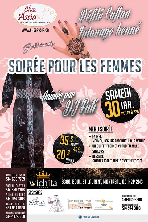 Soirée marocaine de début d'année pour les femmes organisée par le Traiteur Chez Assia - Samedi 30 janvier !