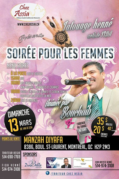 Soirée marocaine pour les femmes avec Bouchaib Kaebori organisée par le Traiteur Chez Assia - Samedi 30 janvier !