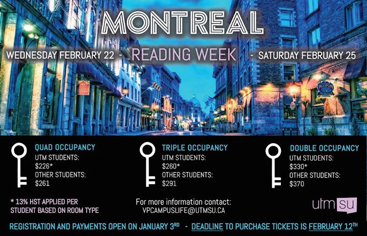 UTMSU Presents: Montreal Reading Week Trip 2017