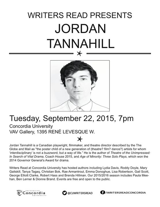 WRITERS READ AT CONCORDIA presents Jordan Tannahill