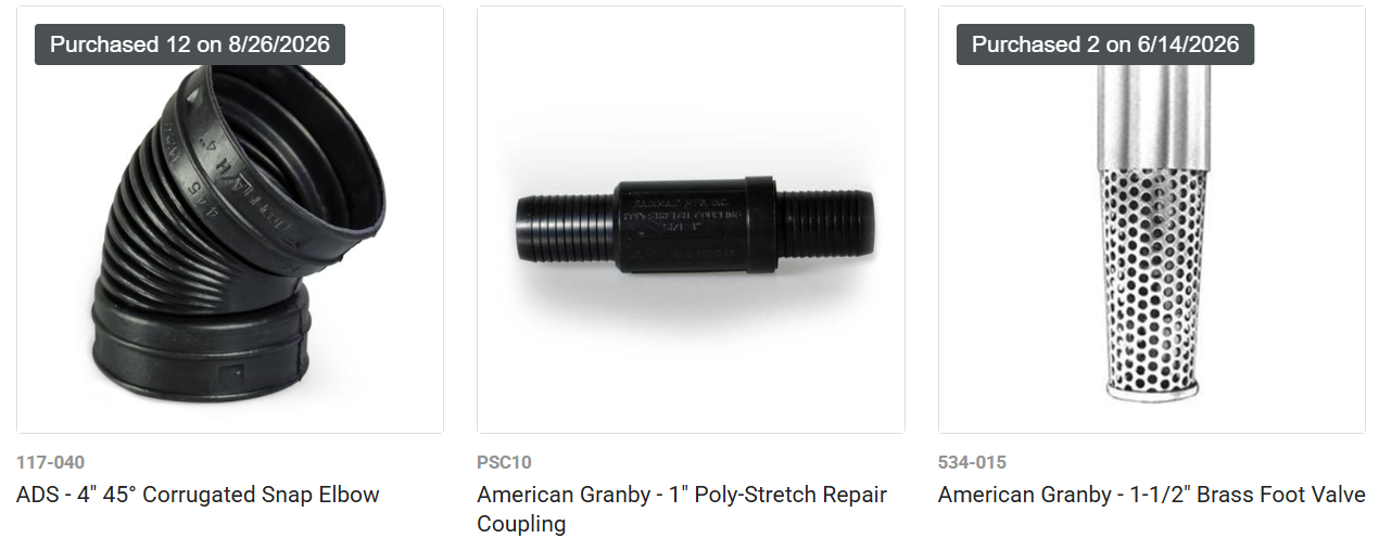 Product grid with Purchased notes on thumbnails