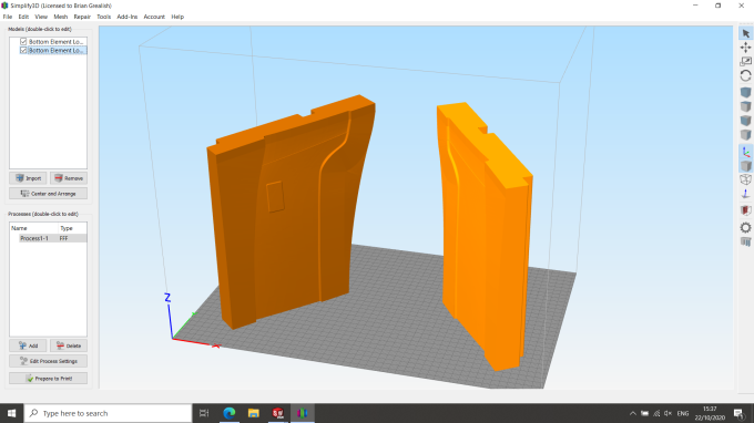 Printer setup of S5 WRC Rear Spoiler LWR element, BTM pattern