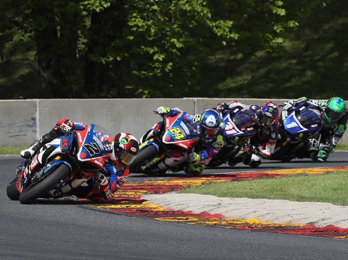 Josh Herrin MotoAmerica Road America Josh Herrin (2) leads during Sunday's MotoAmerica Superbike race at Road America. (Brian J. Nelson Photo)