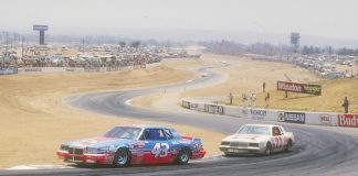 Richard Petty, driver of the #43 STP car is chased by Bobby Allison #22 during a Nascar Winston Cup race at the Riverside Raceway in Riverside, California. (Image by Mike Powell/Getty Images)