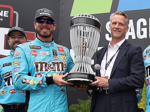 NASCAR President Steve Phelps (right) with Kyle Busch. (NASCAR Photo)