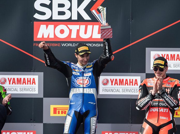 ToprakĀ Razgatlioglu celebrates after winning Saturday's World Superbike opener in Australia. (Yamaha Photo) ToprakĀ Razgatlioglu celebrates after winning Saturday's World Superbike opener in Australia. (Yamaha Photo)