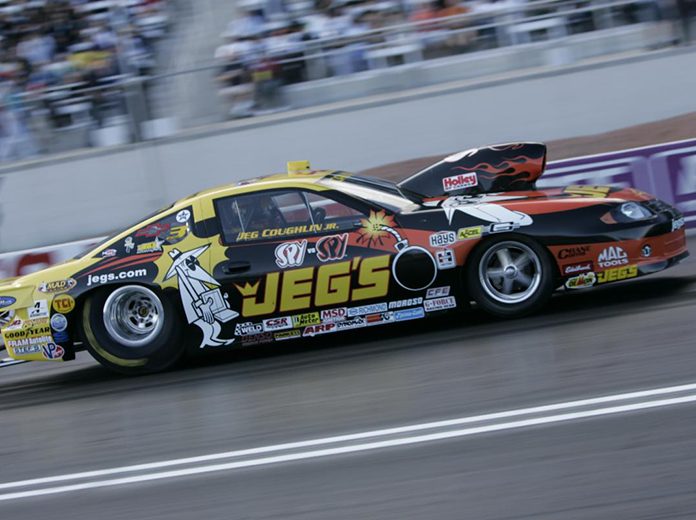 Jeg Coughlin Jr. only ran the Spy vs. Spy car in one event, but it remains one of his most popular schemes during his career. Jeg Coughlin Jr. only ran the Spy vs. Spy car in one event, but it remains one of his most popular schemes during his career.