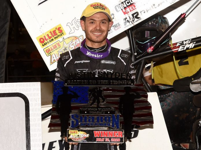 2020 ASCoC Ohio Speedweek 9 Sharon Sun Kyle Larson VL With Trophy Paul Arch Photo Yung Money Tops