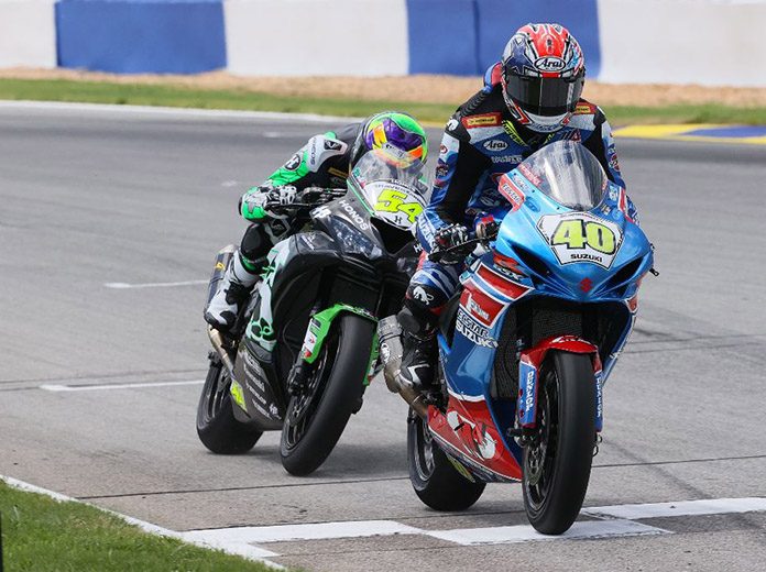 Sean Dylan Kelly (40) stopped Richie Escalante's (54) Supersport wins streak at Michelin Raceway Road Atlanta on Saturday. (Brian J. Nelson Photo) Sean Dylan Kelly (40) stopped Richie Escalante's (54) Supersport wins streak at Michelin Raceway Road Atlanta on Saturday. (Brian J. Nelson Photo)
