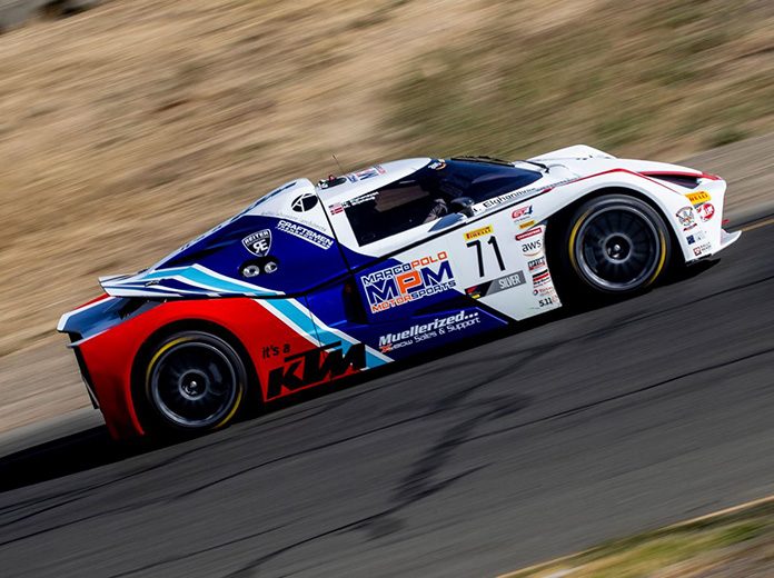 Mads Siljehaug and Nicolai Elghanayan put the No. 71 Marco Polo Motorsports KTM X-Bow GT4 in victory lane Saturday at Sonoma Raceway. Mads Siljehaug and Nicolai Elghanayan put the No. 71 Marco Polo Motorsports KTM X-Bow GT4 in victory lane Saturday at Sonoma Raceway.