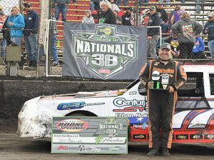Jeff Mueller claimed a guaranteed starting spot in the stock car main event with his win in a qualifier Saturday afternoon at Boone Speedway. (Tom Macht Photo)