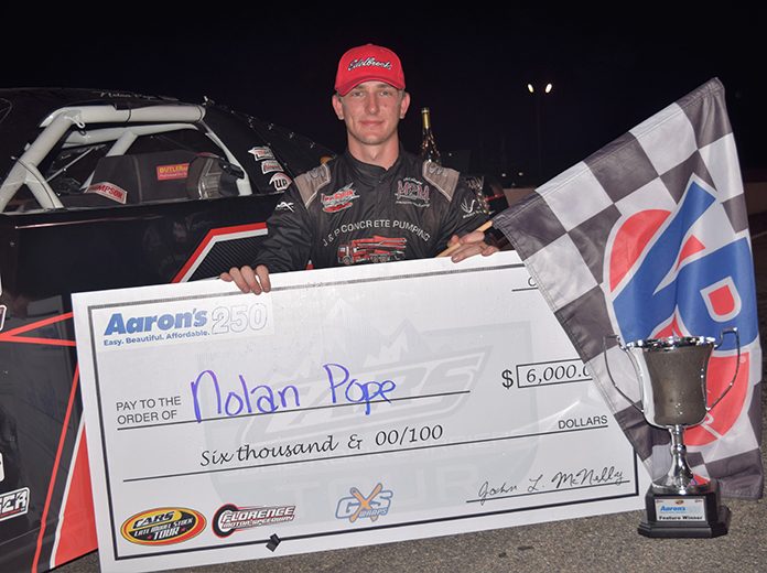 Nolan Pope registered his first CARS Tour victory on Saturday night at Florence Motor Speedway. (Jacob Seelman Photo) Nolan Pope registered his first CARS Tour victory on Saturday night at Florence Motor Speedway. (Jacob Seelman Photo)