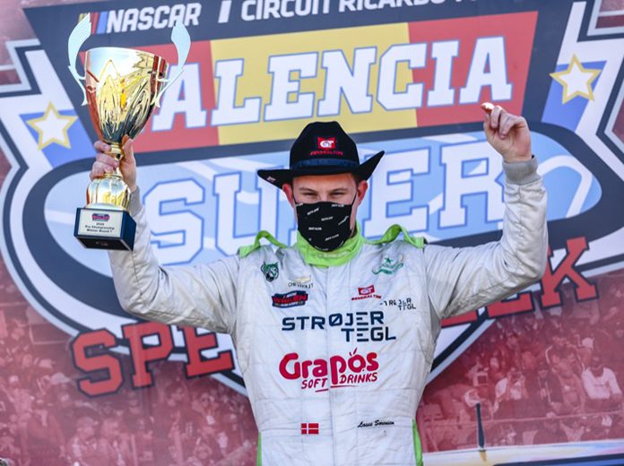 Lasse Soerensen won Friday's EuroNASCAR PRO event at Circuit Ricardo Tormo. (Stephane Azemard Photo) Lasse Soerensen won Friday's EuroNASCAR PRO event at Circuit Ricardo Tormo. (Stephane Azemard Photo)