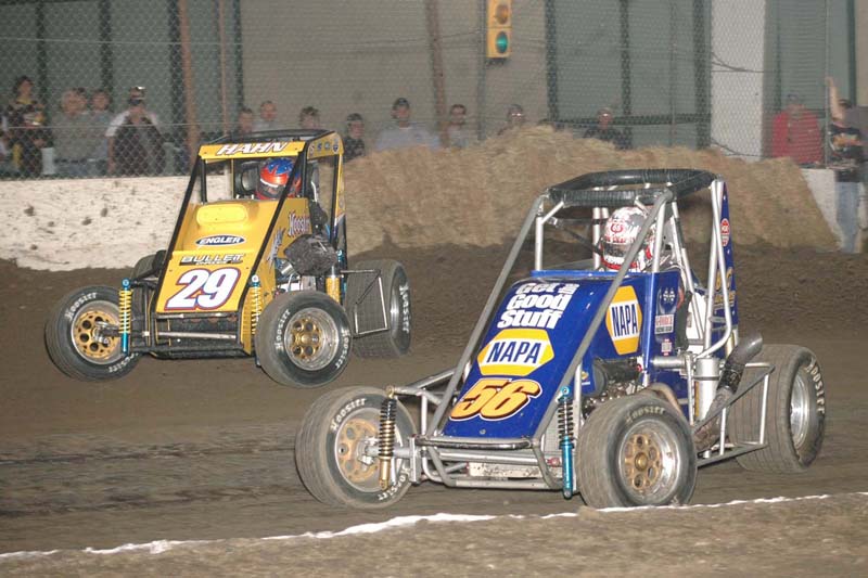 TULSA DealHahn KHor copy Andrew Deal (56) battles Brandon Hahn during ASCS Chevy Ecotec Midget action.
