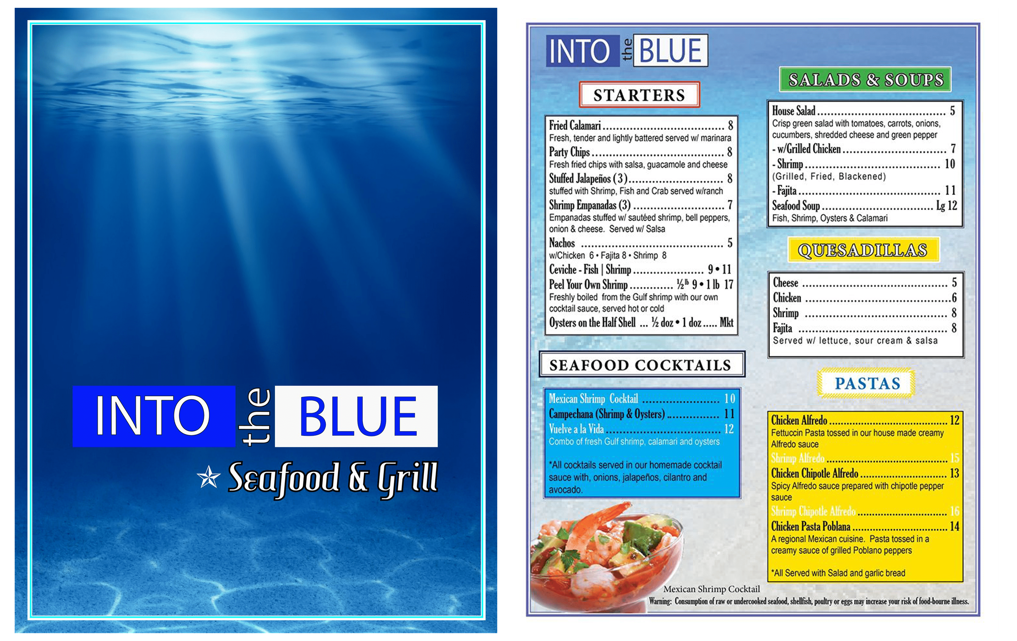 Menu Into the Blue Restaurant