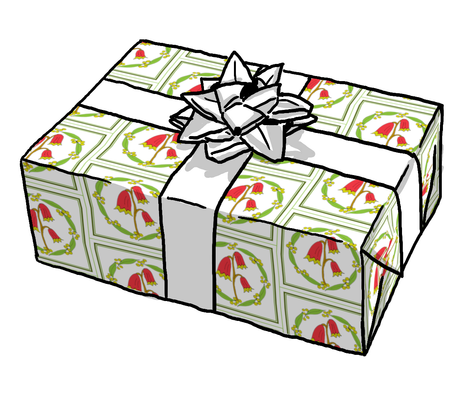 Christmas Bells and Golden Wattle, Wreath Panels with Green Border