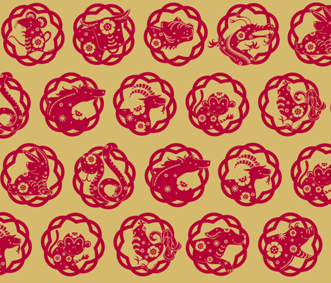 Chinese Paper Cut Zodiac fabric - lucindawei - Spoonflower