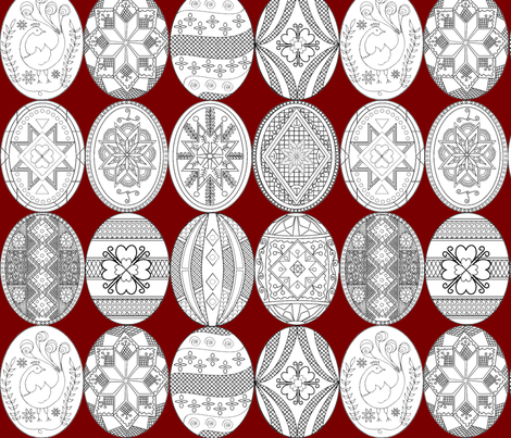 Large Pysanky, Easter Eggs on red background fabric - rengal - Spoonflower