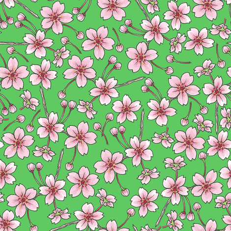 Sakura - Green fabric - siya - Spoonflower