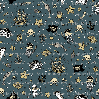 Ditsy Pirates Blue wallpaper - teja_jamilla - Spoonflower