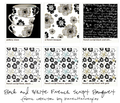 French Script Black and white #0white and #Fblack fabric ...