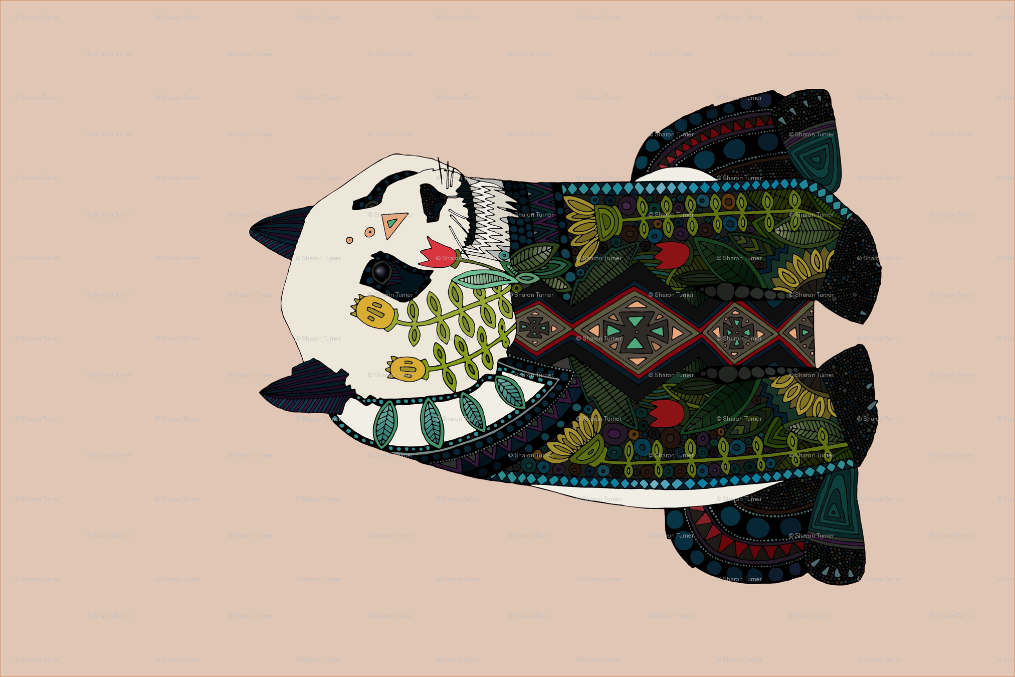 Panda Peach Beige Tea Towel Fabric Scrummy Spoonflower