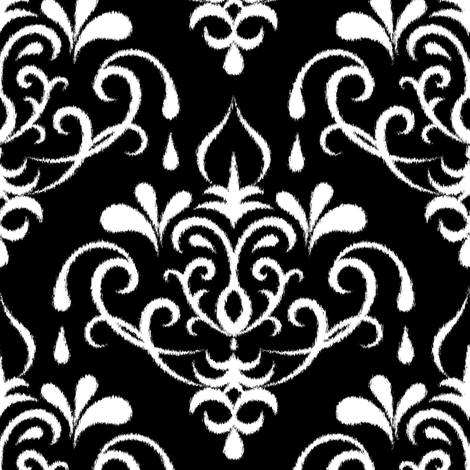 ikat damask large - black and white fabric - ravynka - Spoonflower