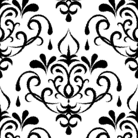 ikat damask large - white and black wallpaper - ravynka - Spoonflower
