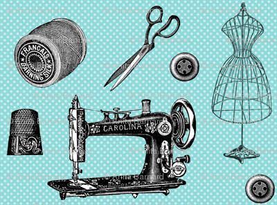 Vintage Sewing Aqua wallpaper - 13moons_design - Spoonflower