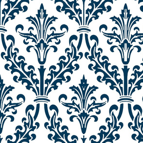 Divine Damask ~ White and Navy wallpaper ...