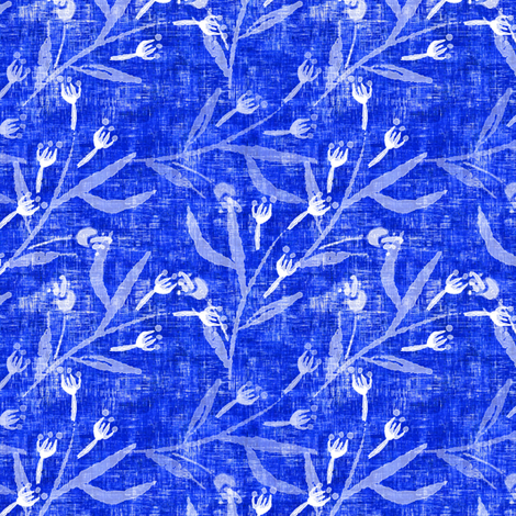Sketched floral on Cobalt Blue fabric - joanmclemore - Spoonflower