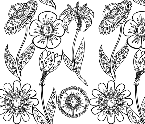 Steampunk Floral Pattern Print Floor Mat