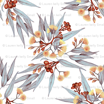 Gumnuts & Blossoms IV Rust, Marigold, Silver wallpaper - thistleandfox