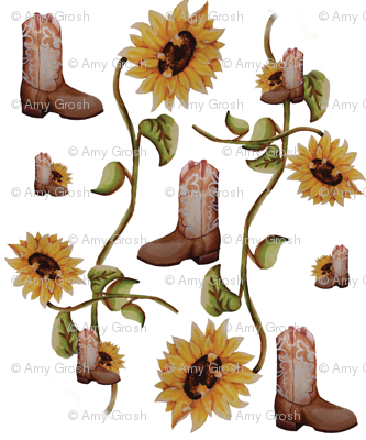 Cowboy boots & sunflowers wallpaper - tiberlily - Spoonflower