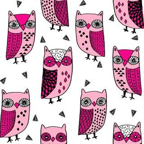 owl // owls pink bird birds handdrawn | Spoonflower
