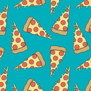 pizza fabric // turquoise pizza fabric food junk food fabric kids 90s design