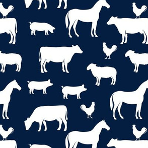Farm Animal Medley Navy Spoonflower