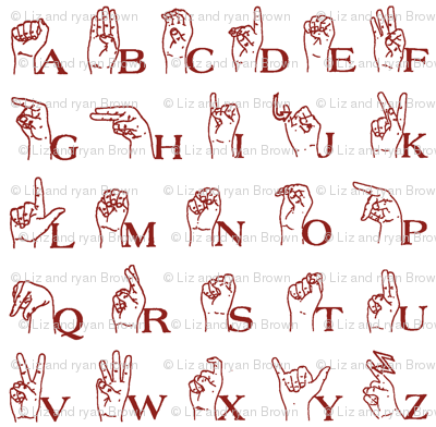 Sign Language Alphabet // Red fabric - thinlinetextiles - Spoonflower