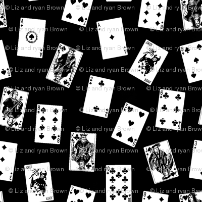 Scattered Playing Cards // Black &amp; White fabric - thinlinetextiles - Spoonflower