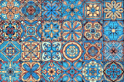 Bright Blue Spanish Tiles wallpaper - palifino - Spoonflower