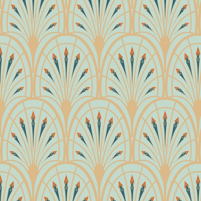 Deco Fan scallop on pale seafoam back - Spoonflower