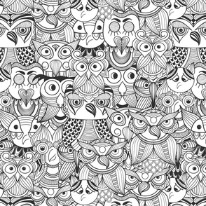 Owls Black Coloring Page | Spoonflower