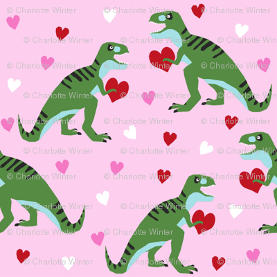 dinosaur valentines day pattern fabric - cute dino valentines, dinosaur