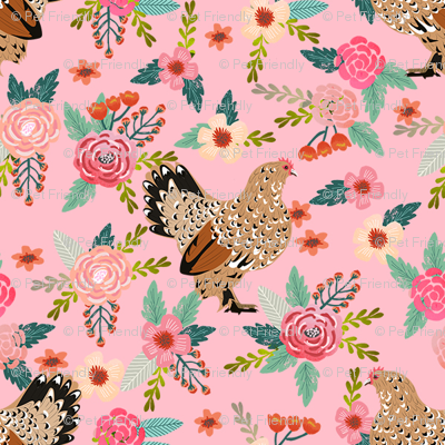 Belgian Duccle Chicken Fabric Floral Chicken Fabric Chickens